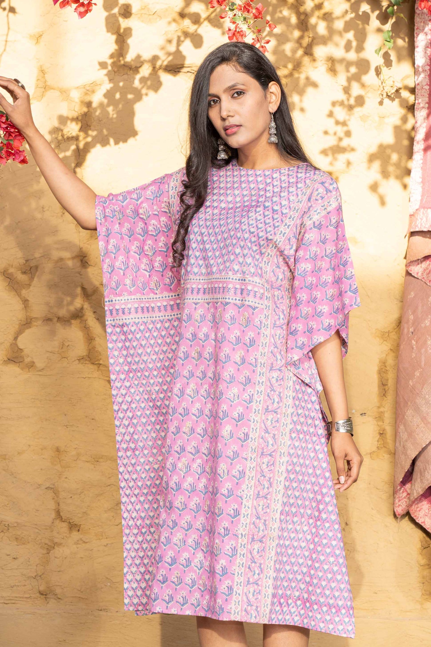 VIOLET BLOCK PRINTED COTTON KAFTAN-NVK398