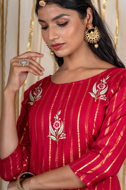 Berry Maroon Embroidered Kurta -KS279