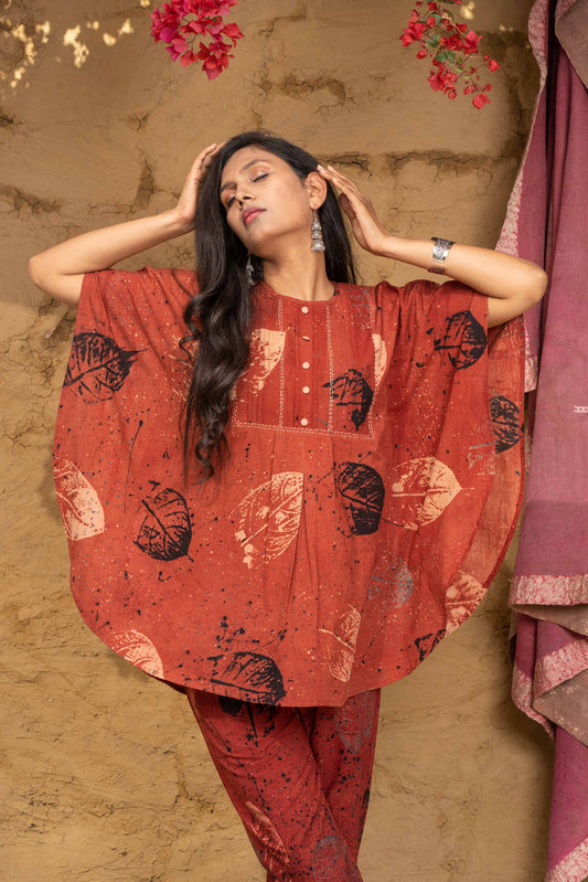 AJRAKH BLOCK PRINTED KAFTAN TOP-NVK402