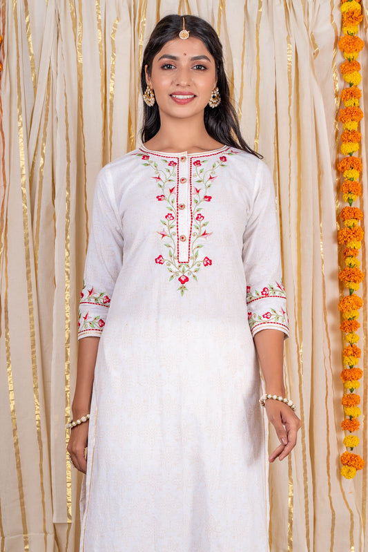 Off White Embroidered Kurta -KS278