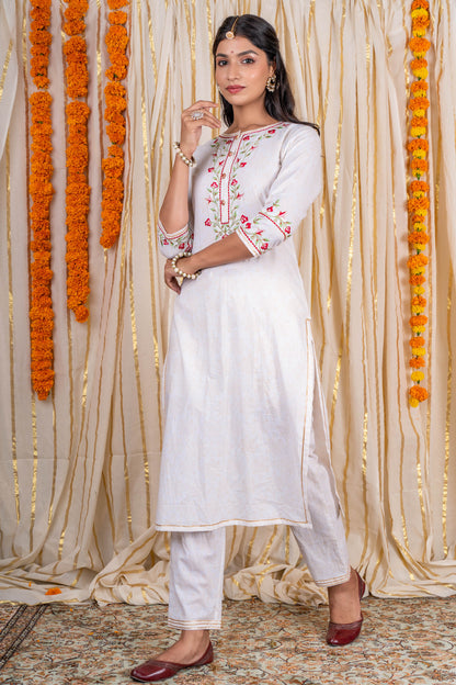 Off White Embroidered Kurta -KS278