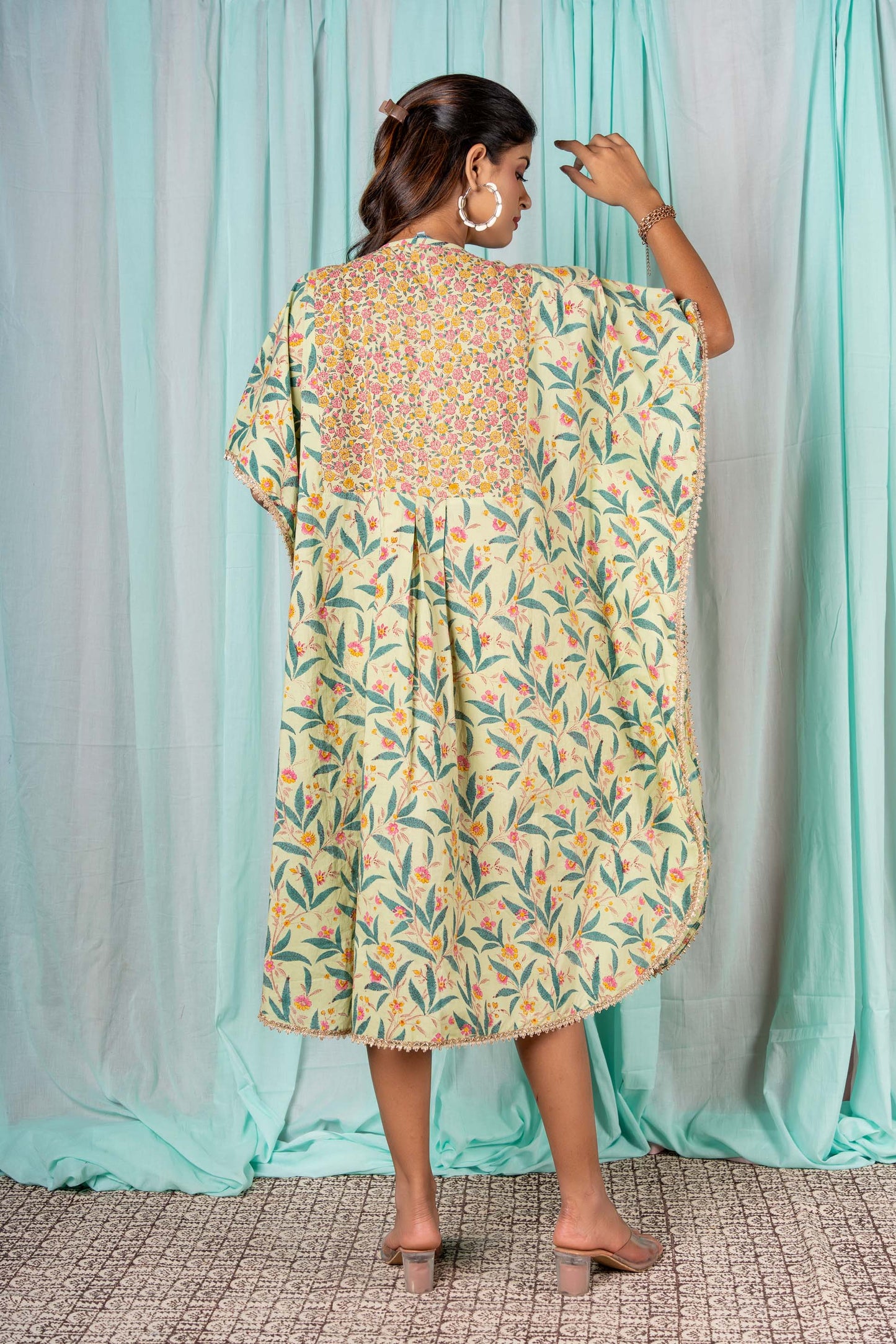 GOURD GREEN BLOCK PRINTED KAFTAN-NVK308