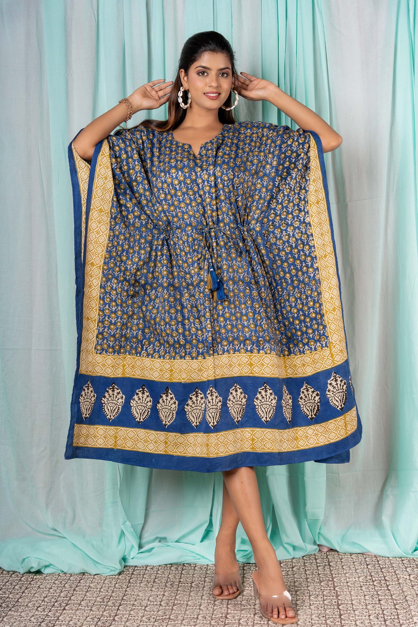 BLUE MUSTARD MERCEDISED COTTON KAFTAN-NVK309