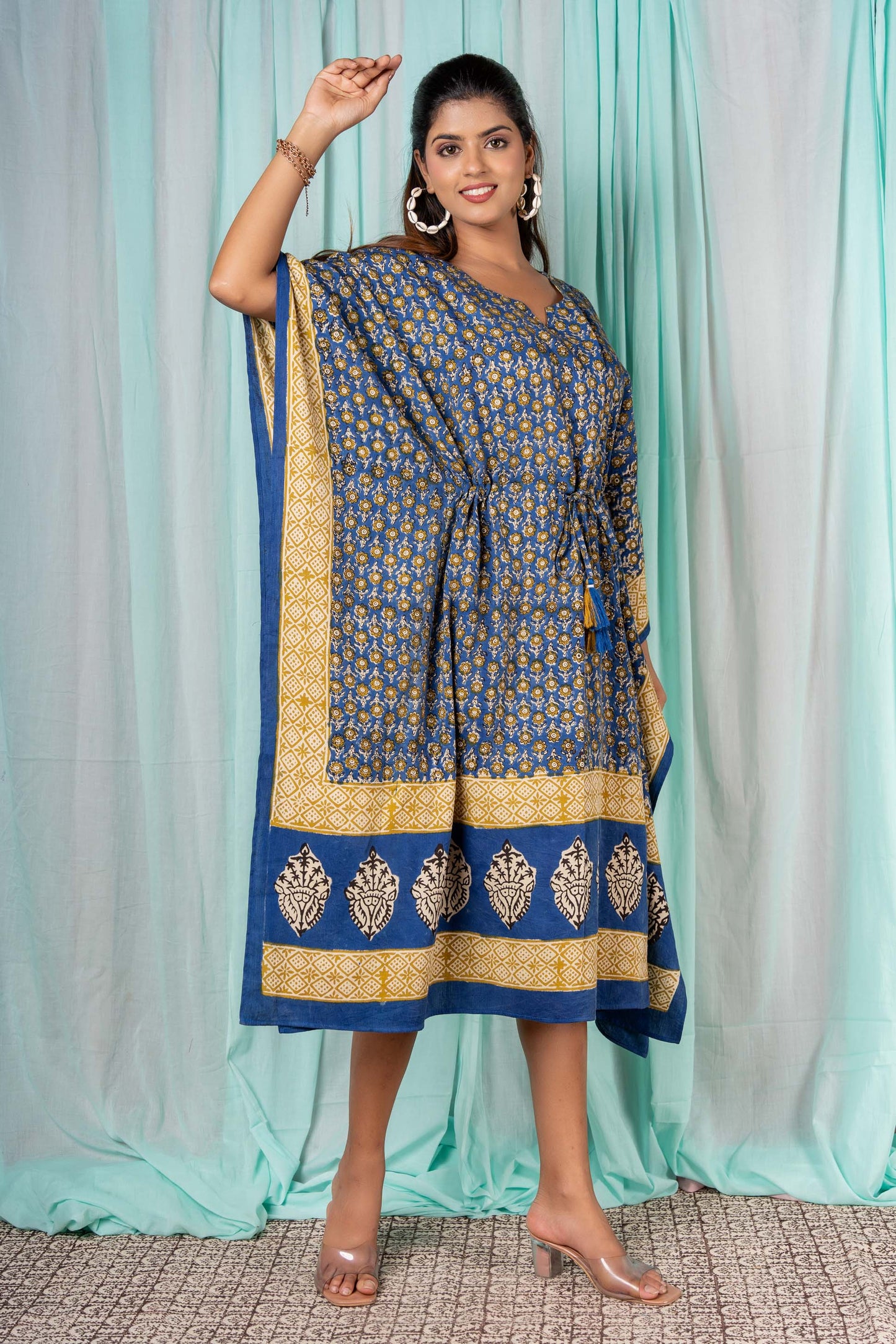 BLUE MUSTARD MERCEDISED COTTON KAFTAN-NVK309