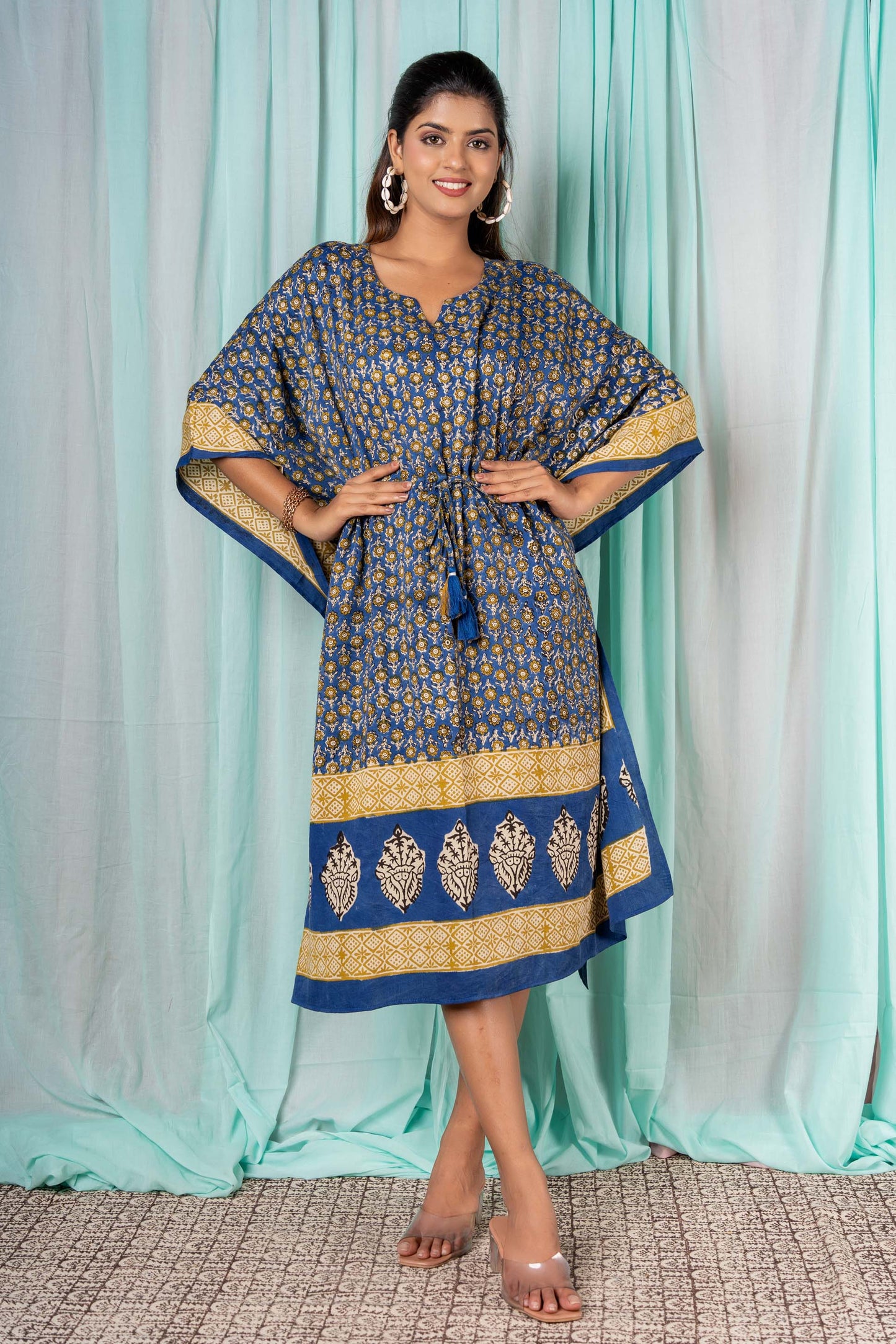 BLUE MUSTARD MERCEDISED COTTON KAFTAN-NVK309