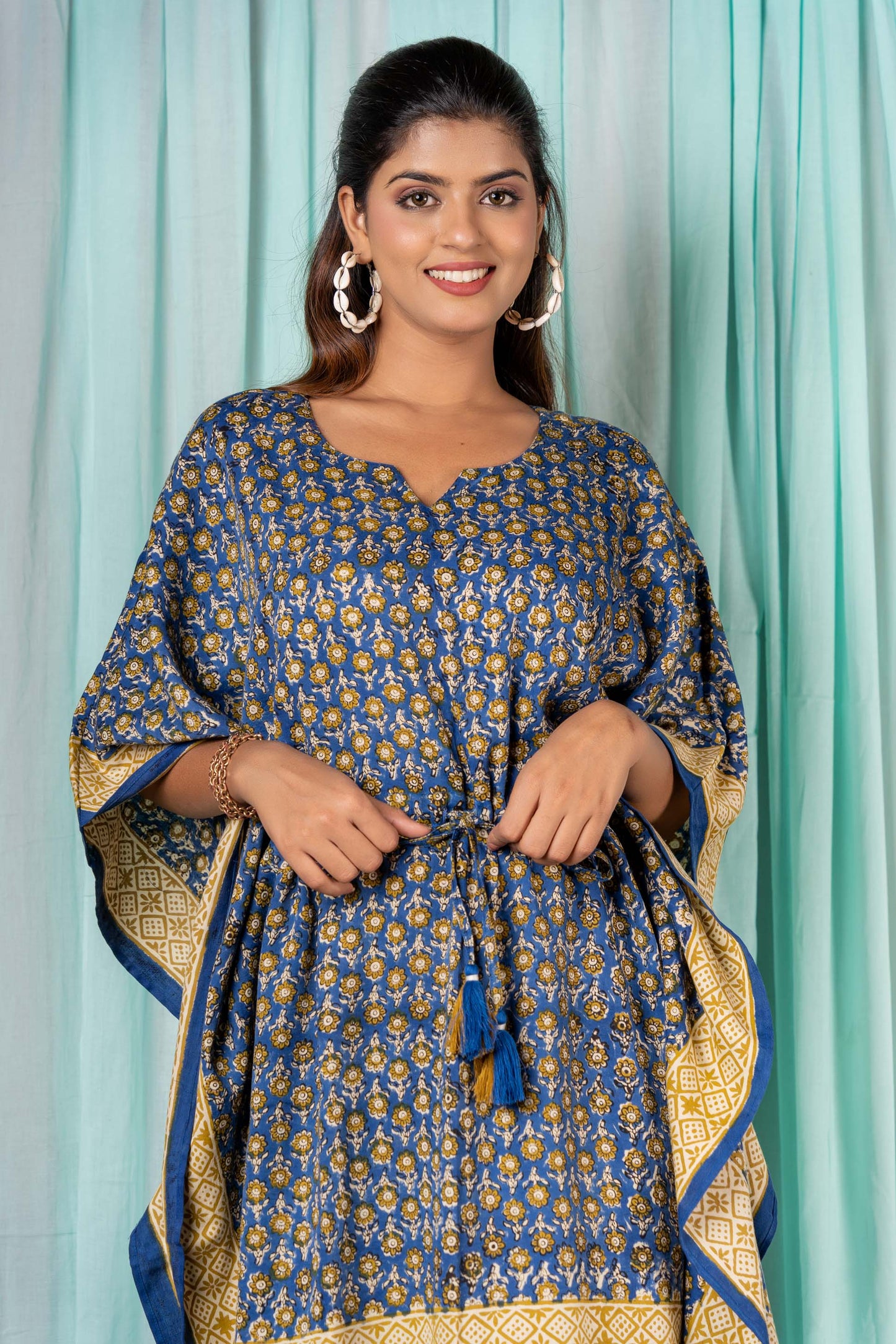 BLUE MUSTARD MERCEDISED COTTON KAFTAN-NVK309