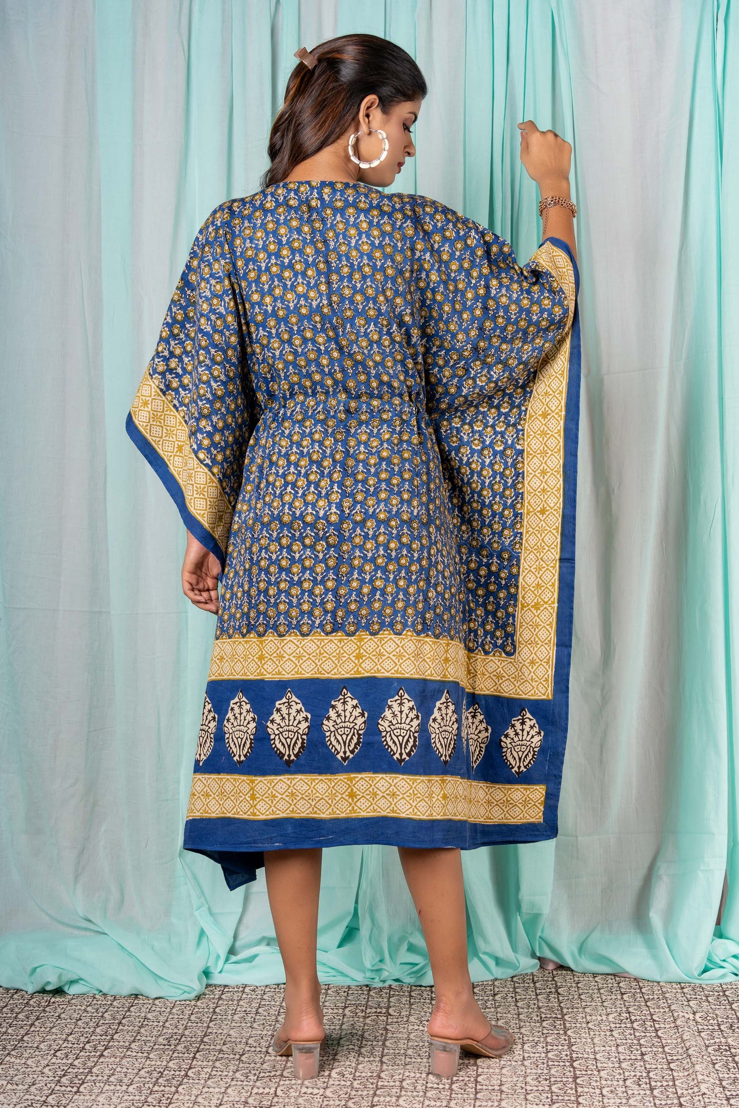 BLUE MUSTARD MERCEDISED COTTON KAFTAN-NVK309