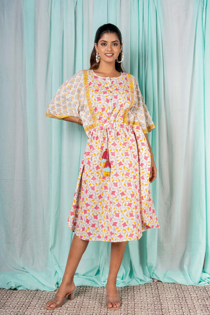 WHITE FLORAL BLOCK PRINT KAFTAN-NVK301