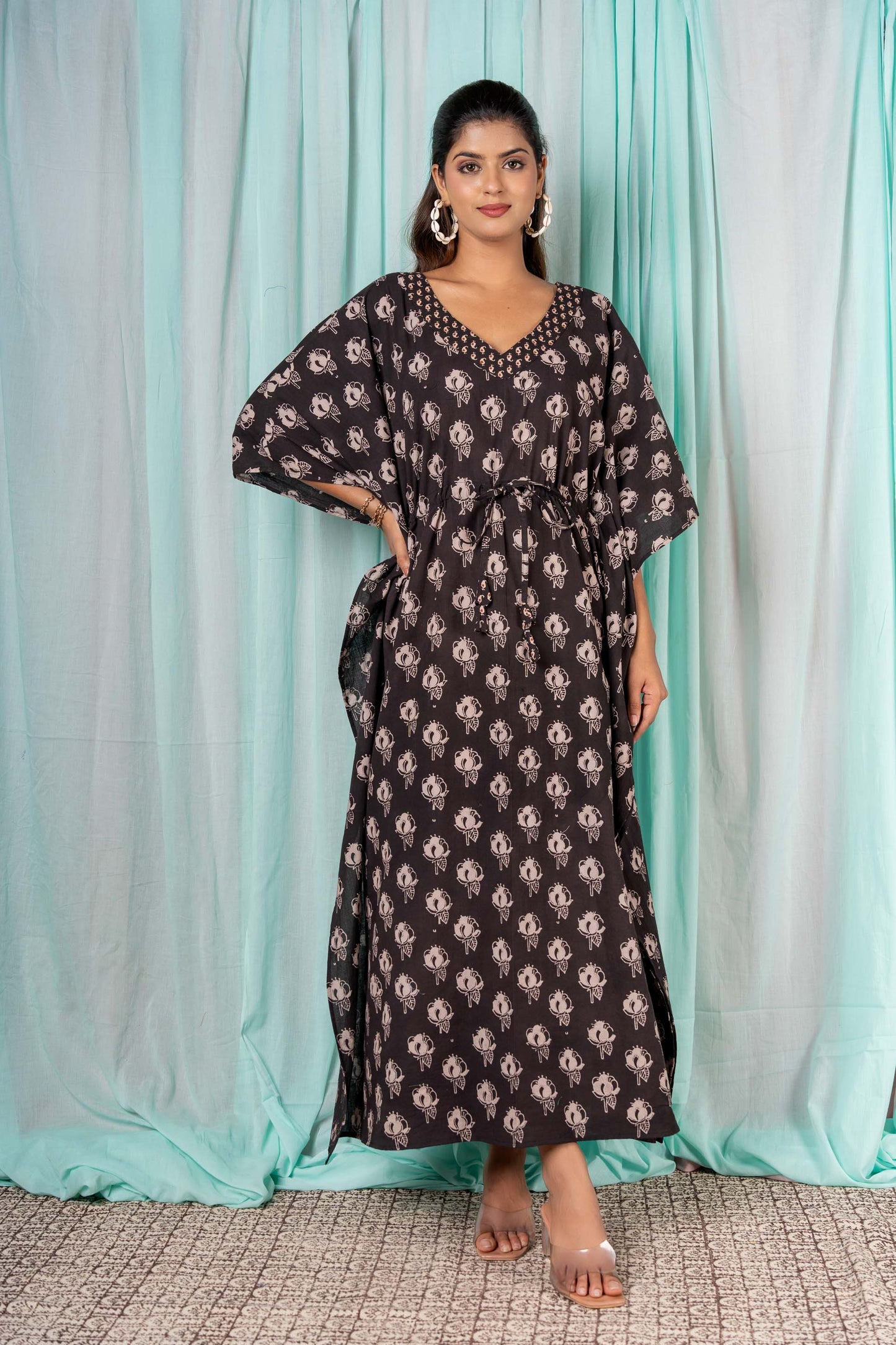 KASHISH GREY AJRAKH LONG KAFTAN- NVK315