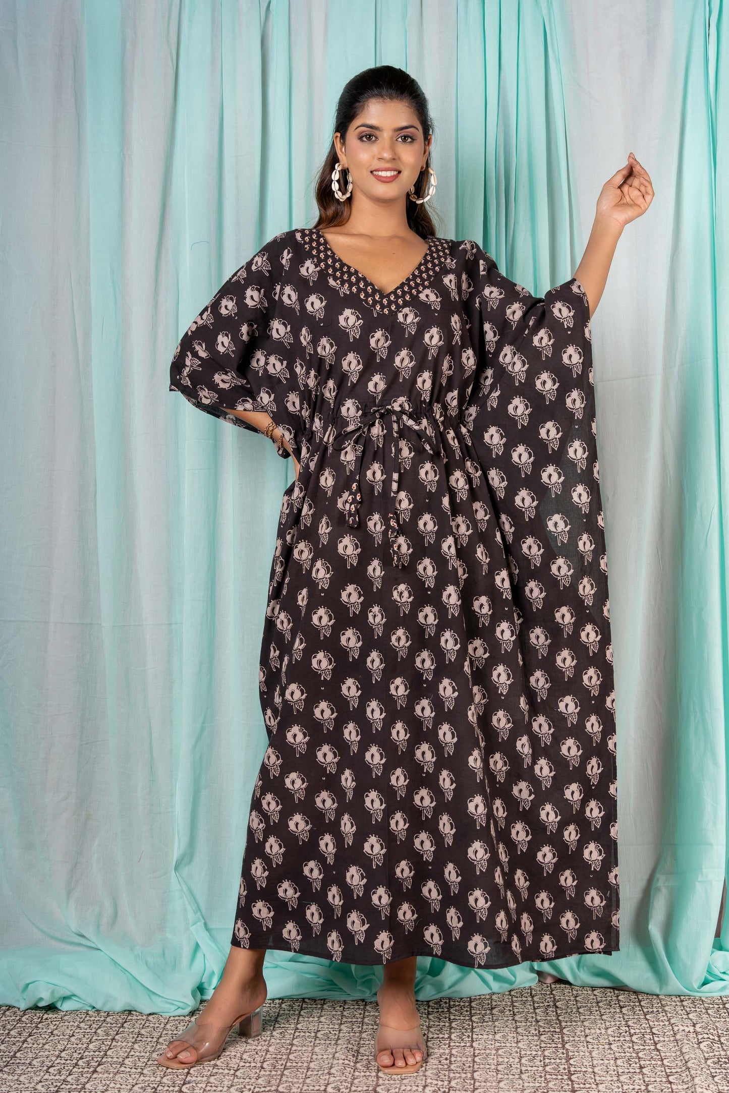 KASHISH GREY AJRAKH LONG KAFTAN- NVK315