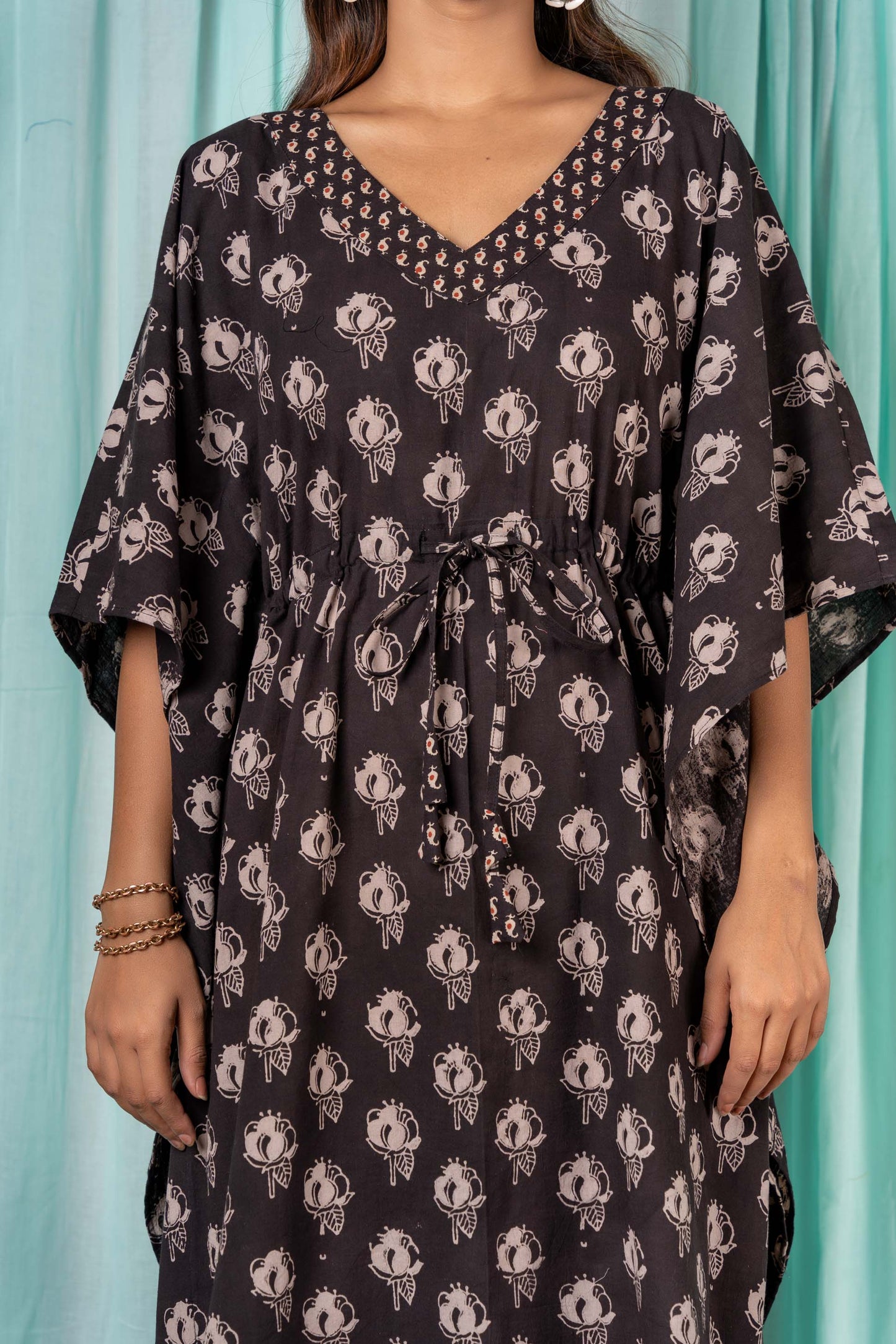 KASHISH GREY AJRAKH LONG KAFTAN- NVK315