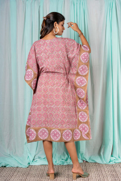 PINK DESIGNER BLOCK PRINT KAFTAN-NVK300