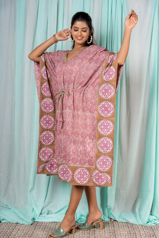 PINK DESIGNER BLOCK PRINT KAFTAN-NVK300