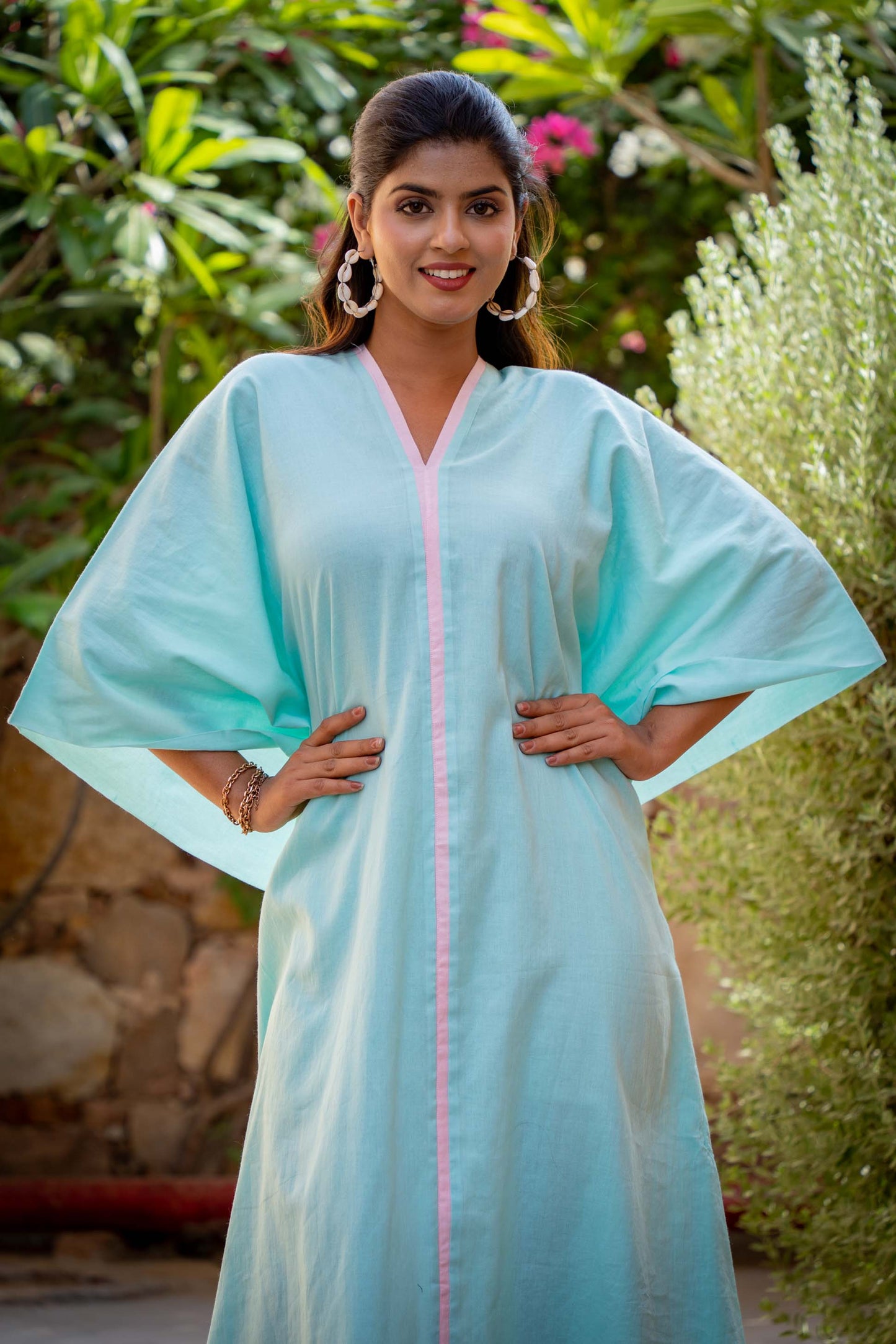 BLUE DOUBLE LAYER MULMUL KAFTAN-NVK317