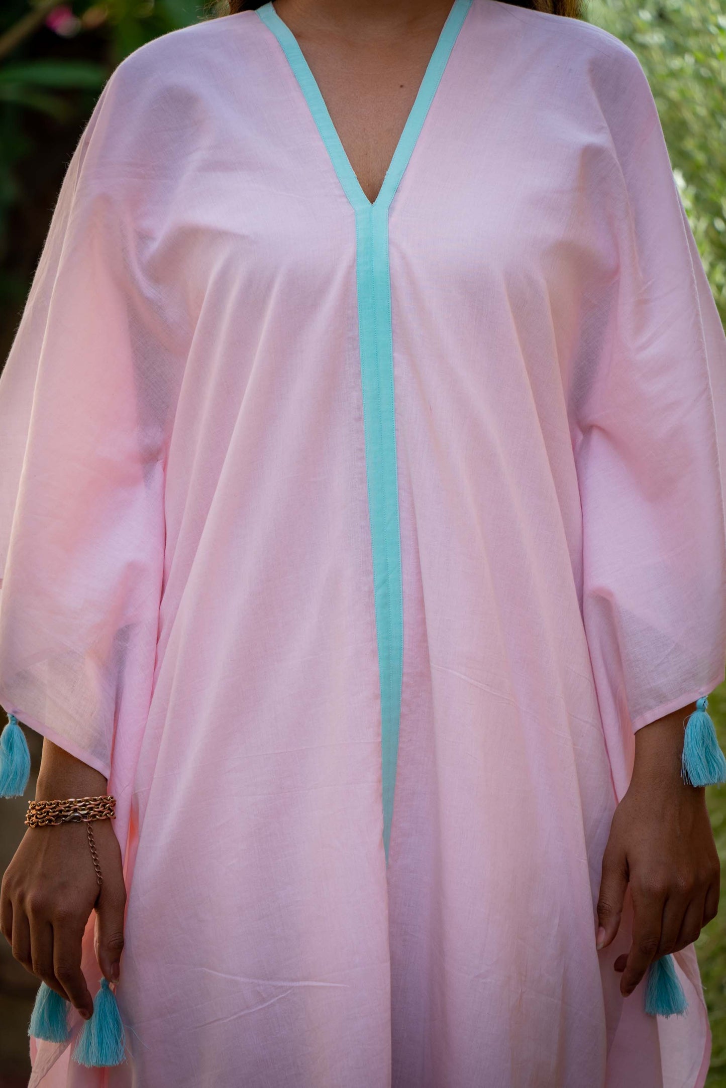 BABY PINK DOUBLE LAYER MULMUL KAFTAN-NVK319