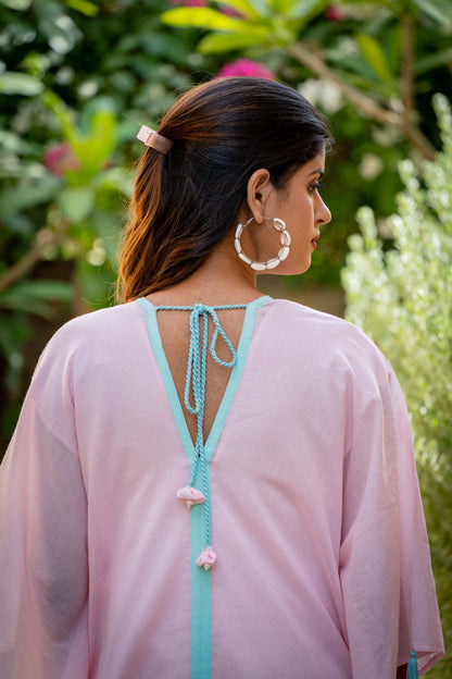BABY PINK DOUBLE LAYER MULMUL KAFTAN-NVK319