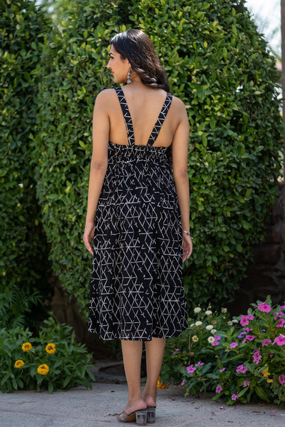 BLACK MODAL KNEE LENGTH DRESS-NFD57