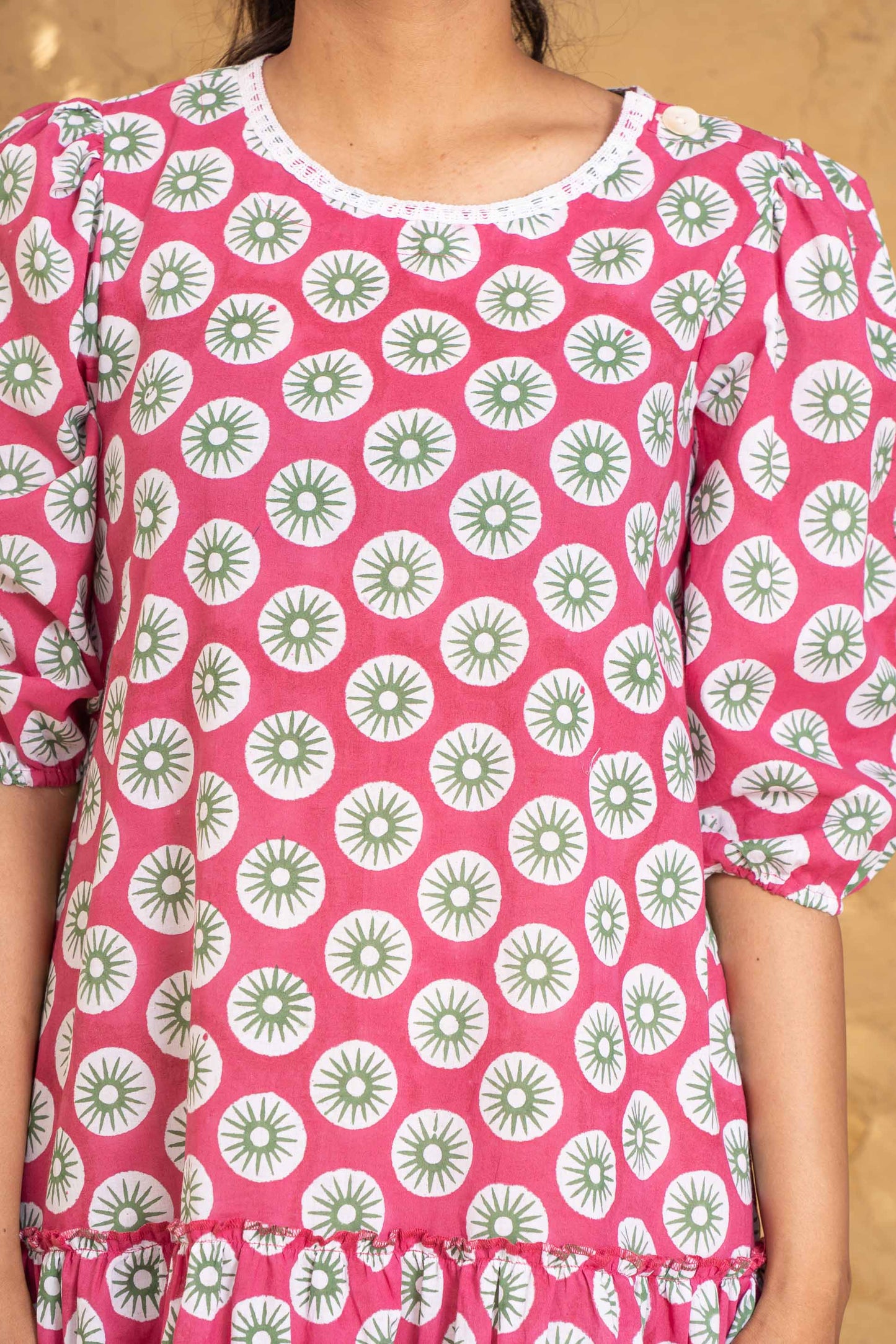 PINK FLORAL BLOCK PRINTED TIER DRESS-NFD53