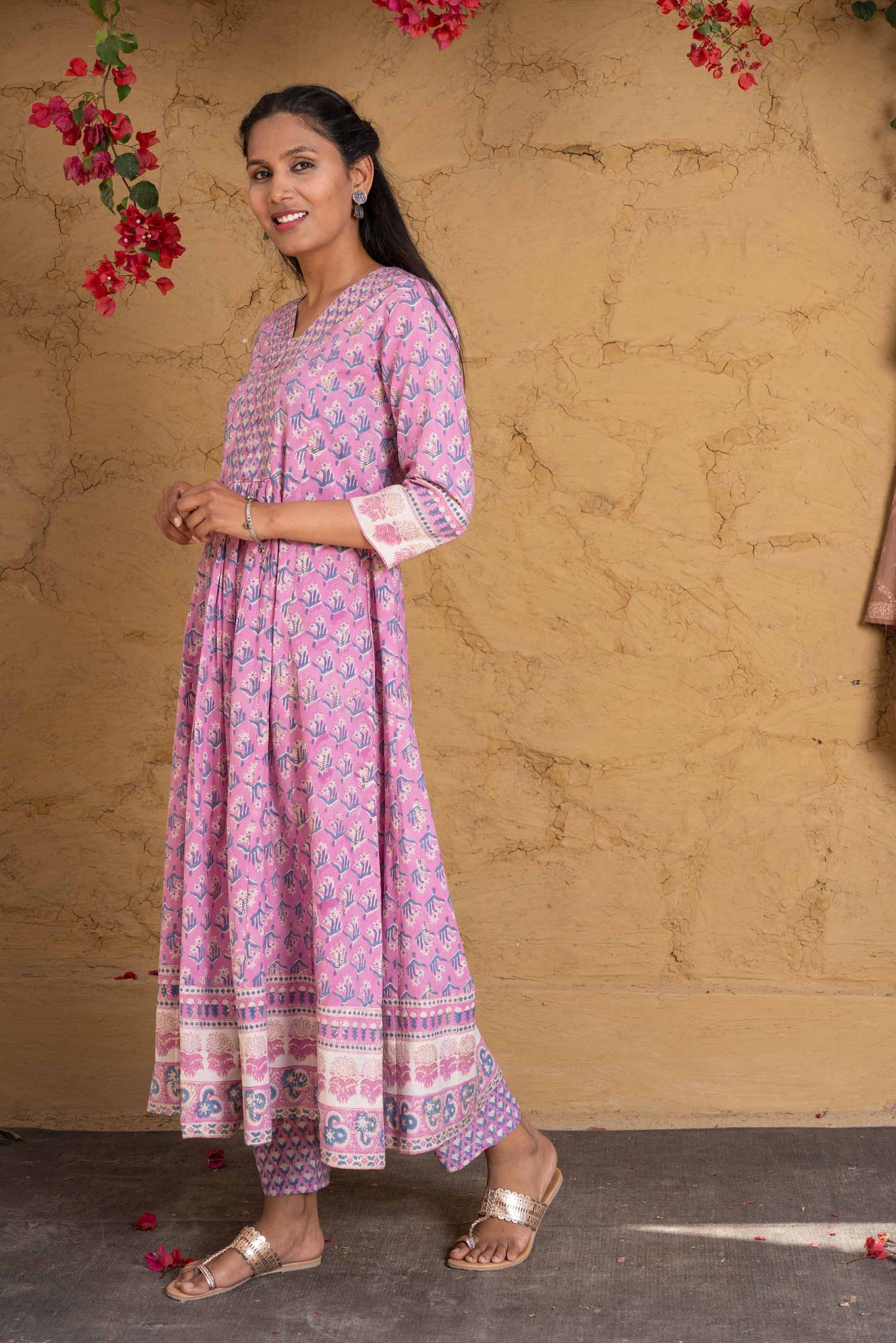 Violet Block Printed Cotton Kurta Set-KS594