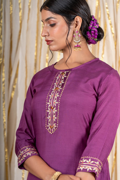 Orchid Purple Muslin Silk Kurta -KS289
