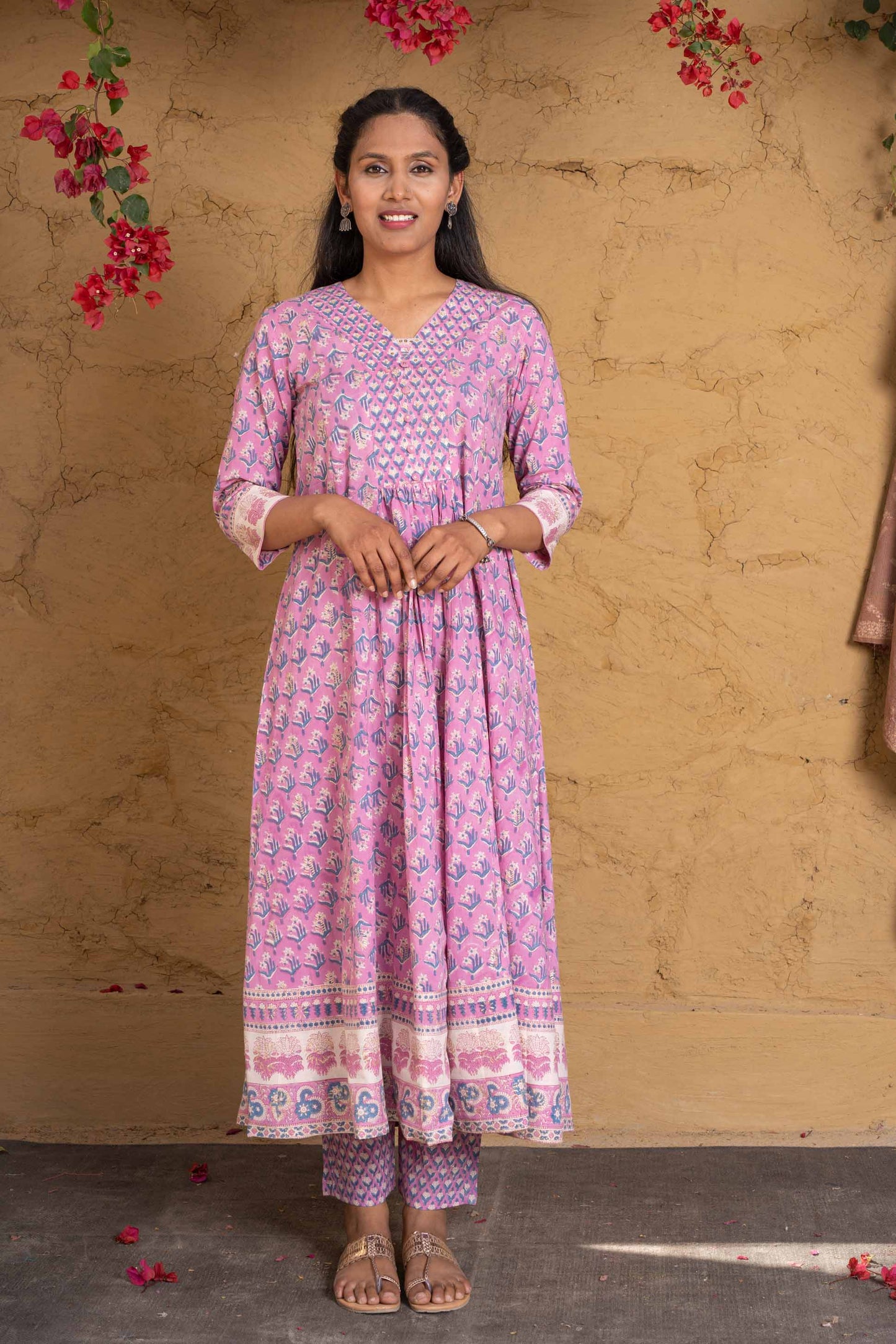 Violet Block Printed Cotton Kurta Set-KS594