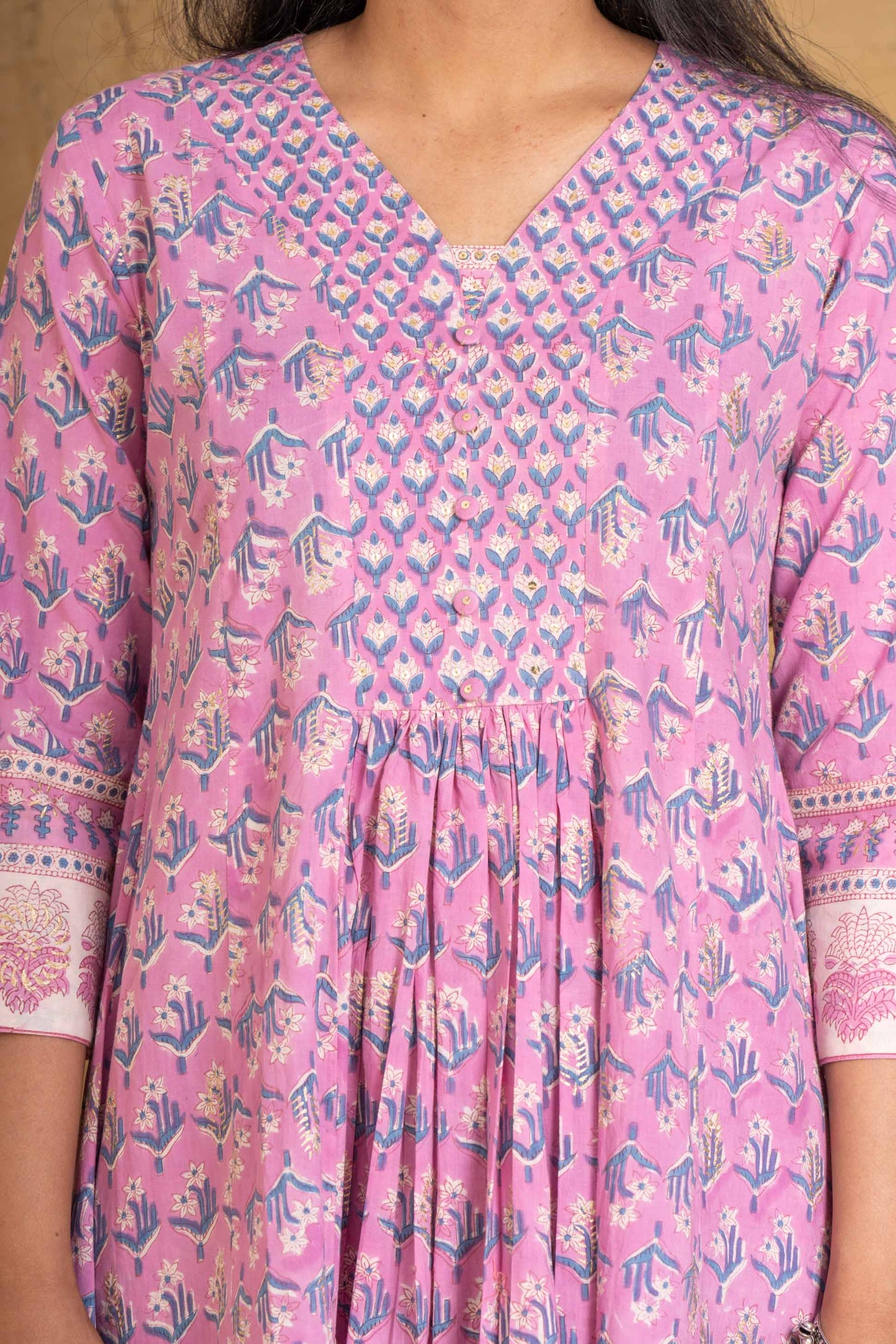 Violet Block Printed Cotton Kurta Set-KS594