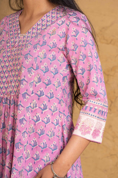 Violet Block Printed Cotton Kurta -KS611