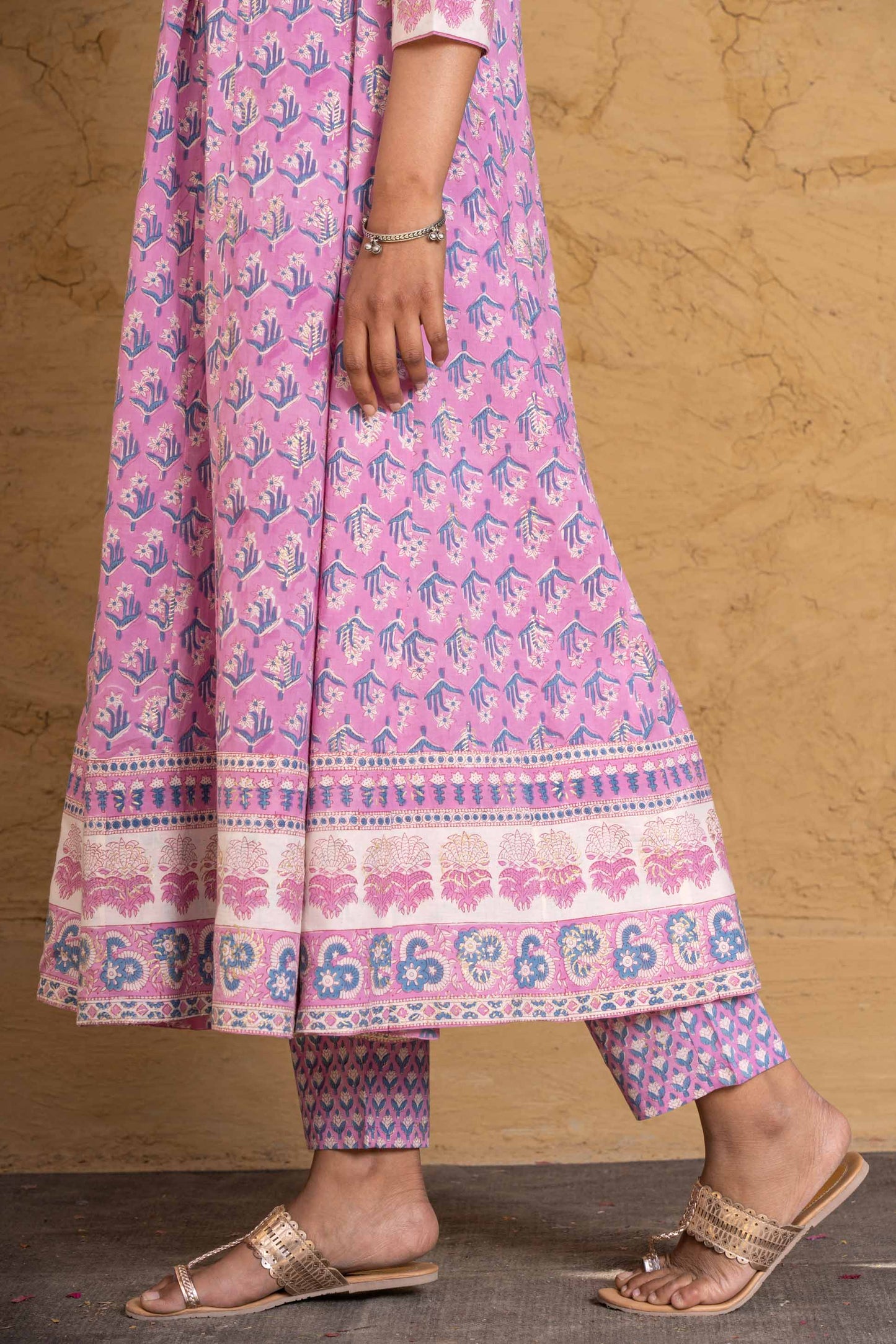 Violet Block Printed Cotton Kurta Set-KS594