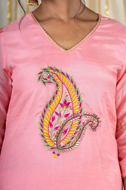 Creamy Pink Muslin Silk Kurta-KS295