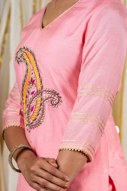 Creamy Pink Muslin Silk Kurta-KS295