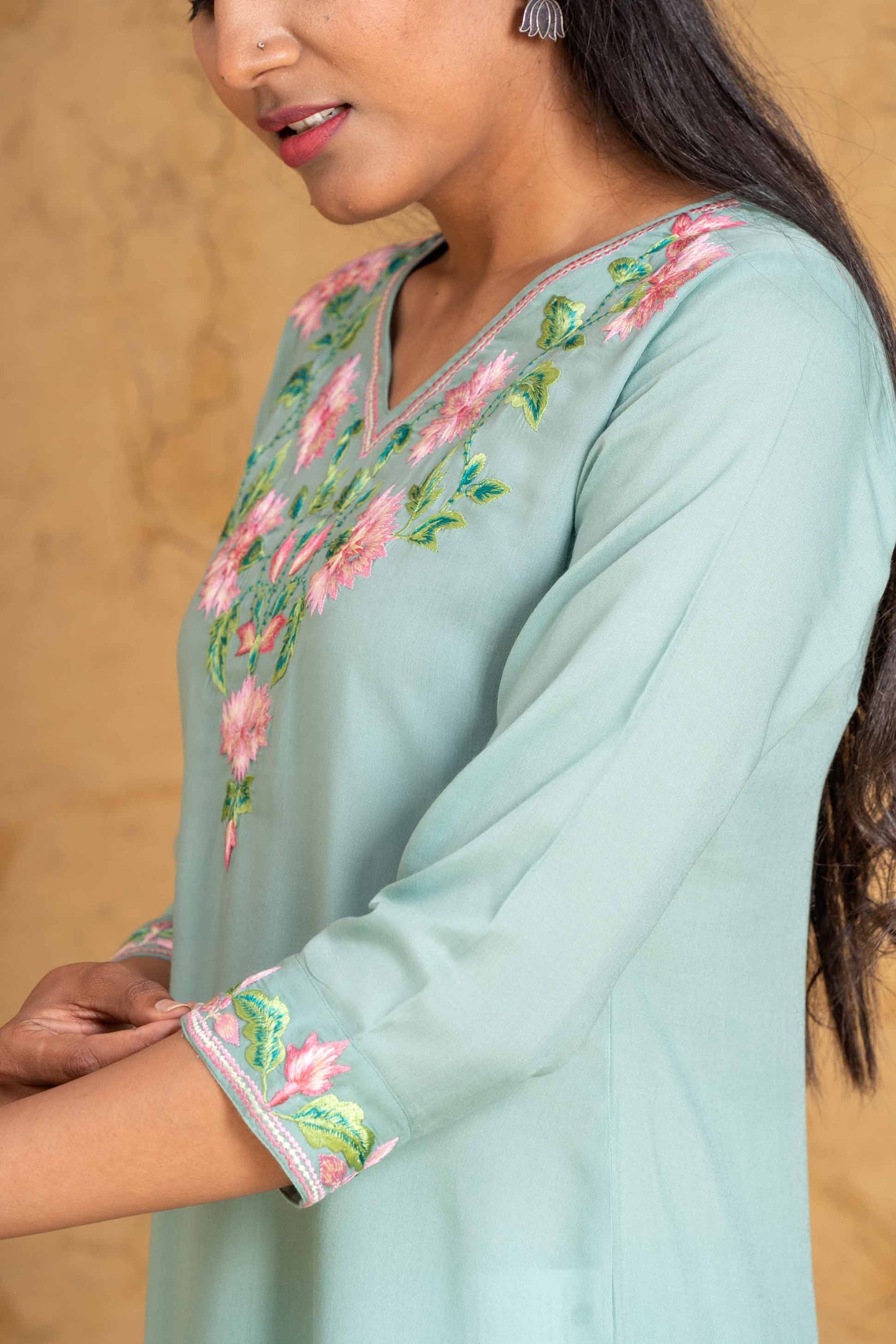 Dusty Green Embroidered Kurta Set-KS588