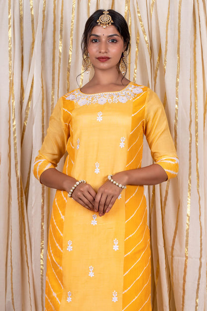 Sunflower Yellow Muslin Silk Kurta-KS291