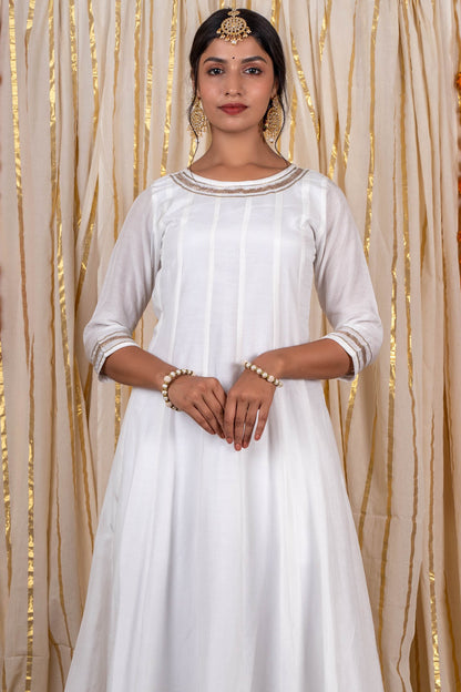 White Muslin Silk Anarkali Kurta -KS294