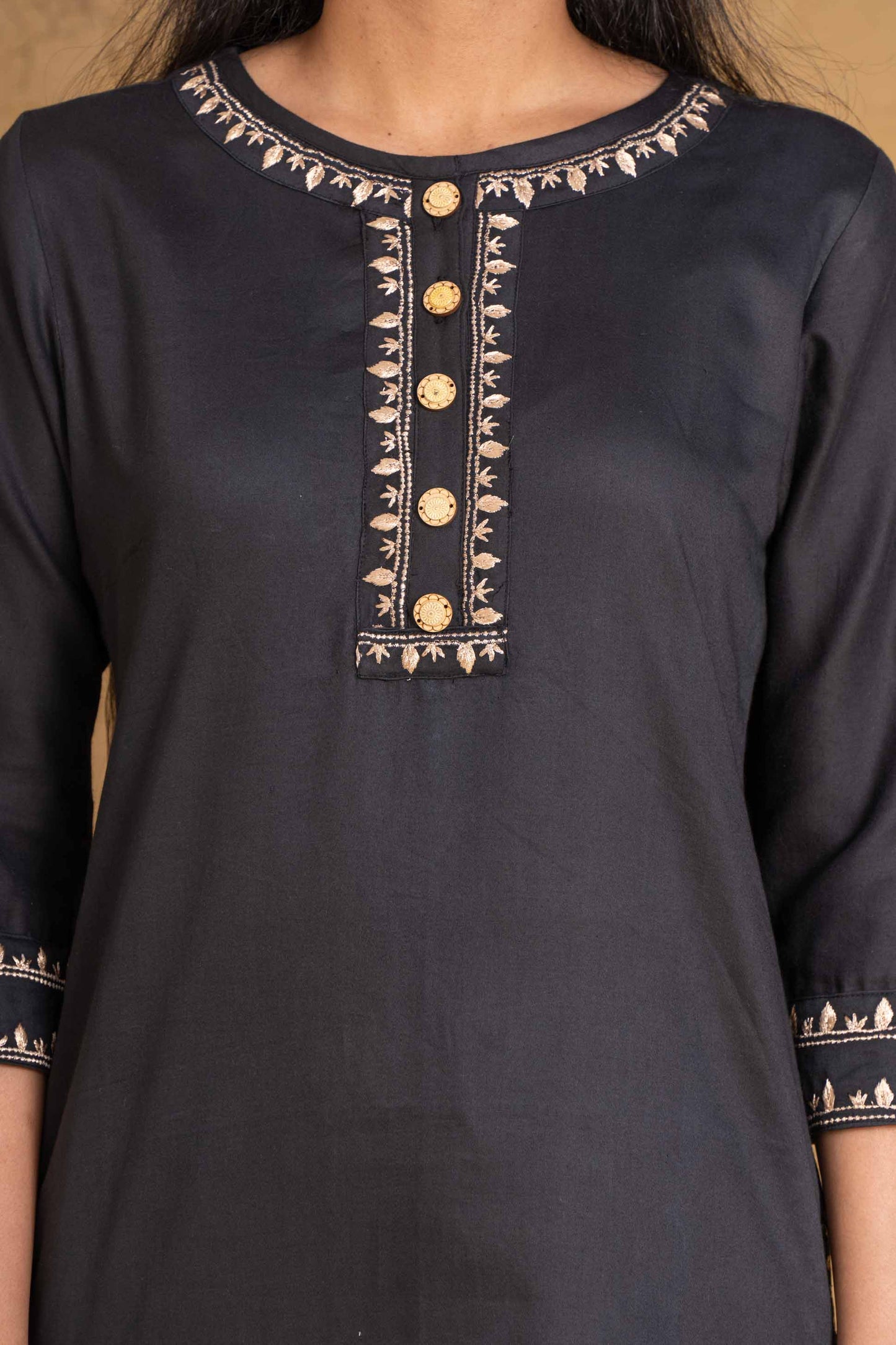 Golden Black Embroidered Kurta Set-KS590