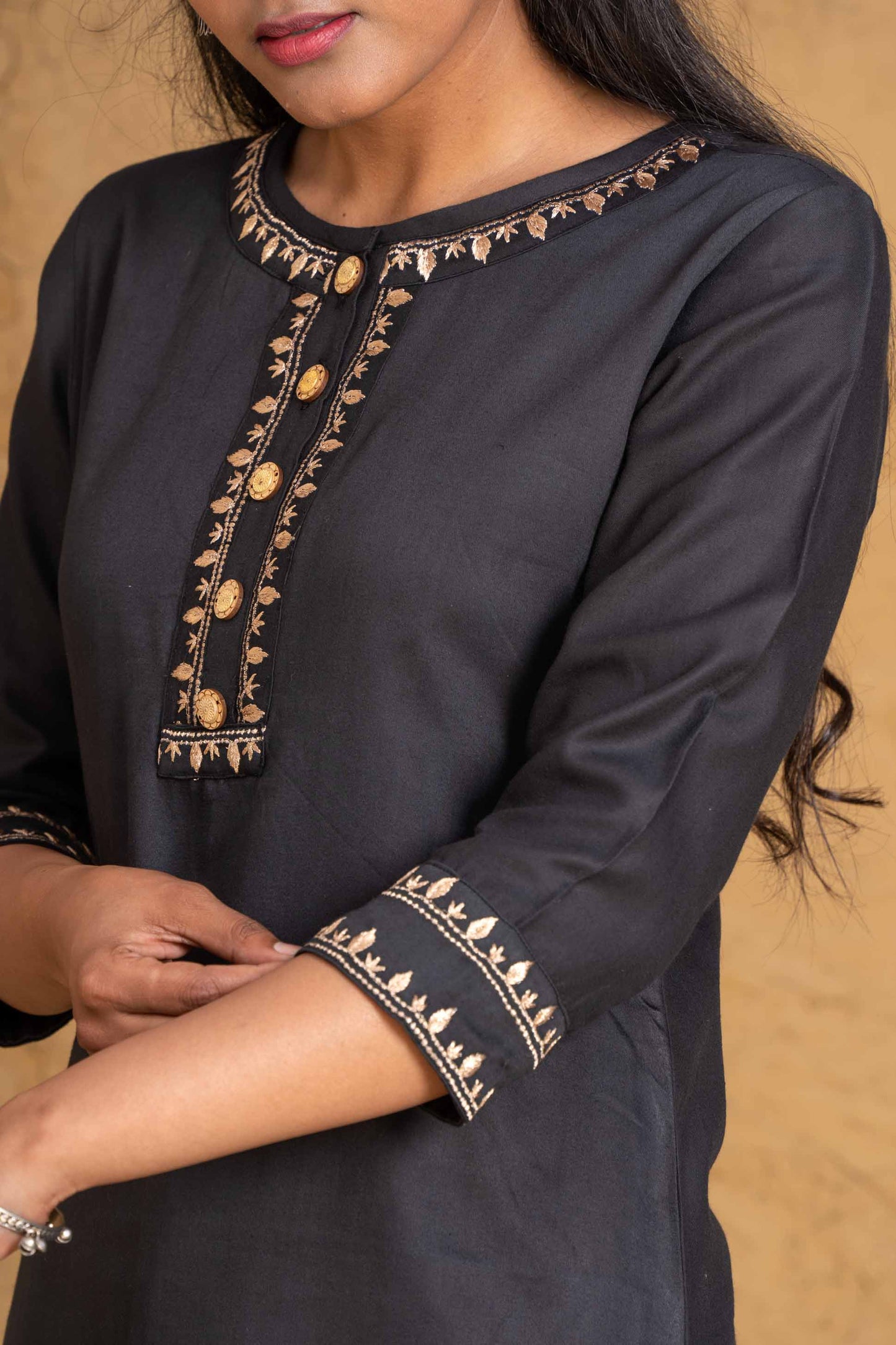 Golden Black Embroidered Kurta Set-KS590