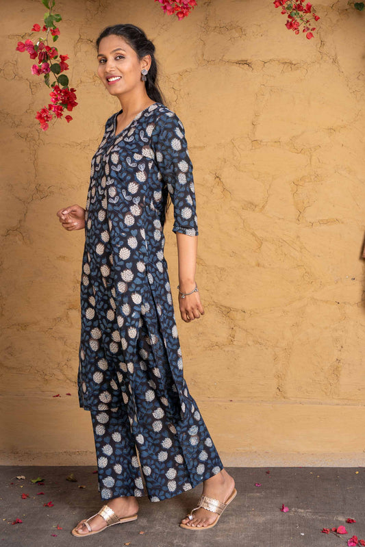 Designer Ajrakh Block Printed Kurta Set-KS586