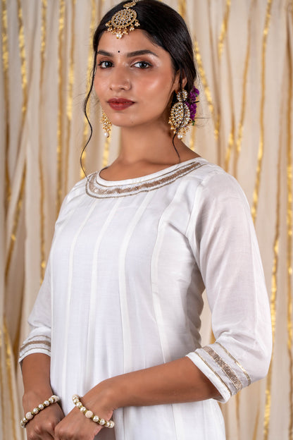White Muslin Silk Anarkali Kurta -KS294