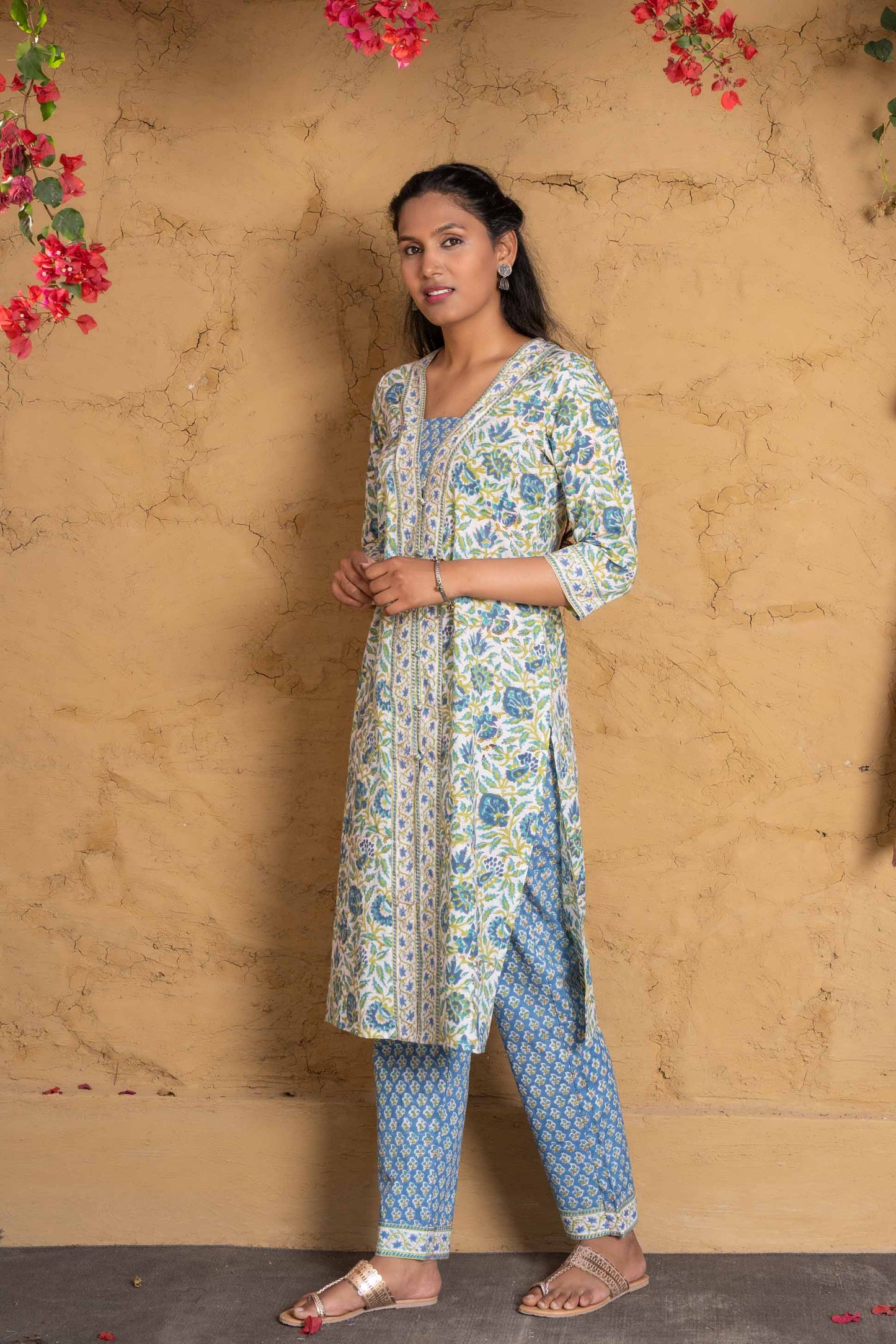 Aquarian Green Block Printed Kurta Set-KS582