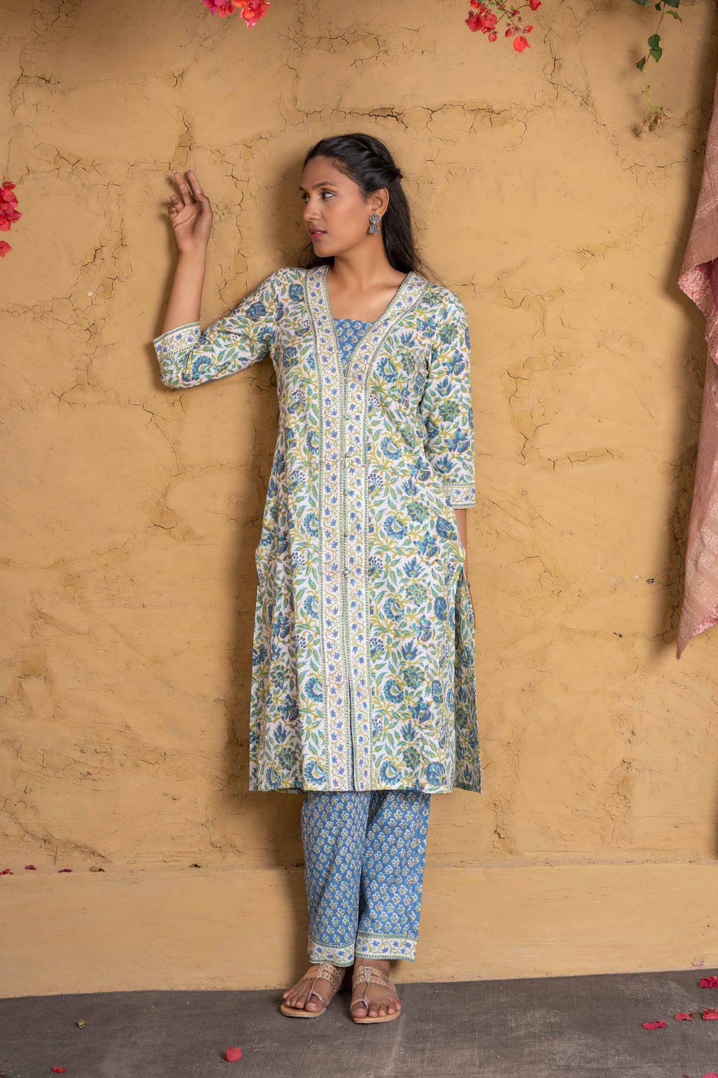 Aquarian Green Block Printed Kurta Set-KS582