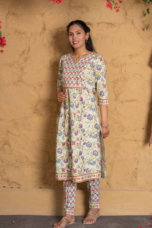 Meadow  Green Block Printed Kurta Set-KS581