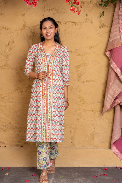 Misty Jade Block Printed Kurta Set-KS584