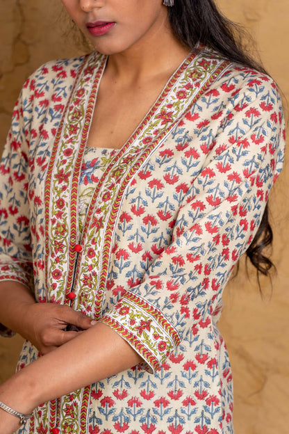 Misty Jade Block Printed Kurta Set-KS584