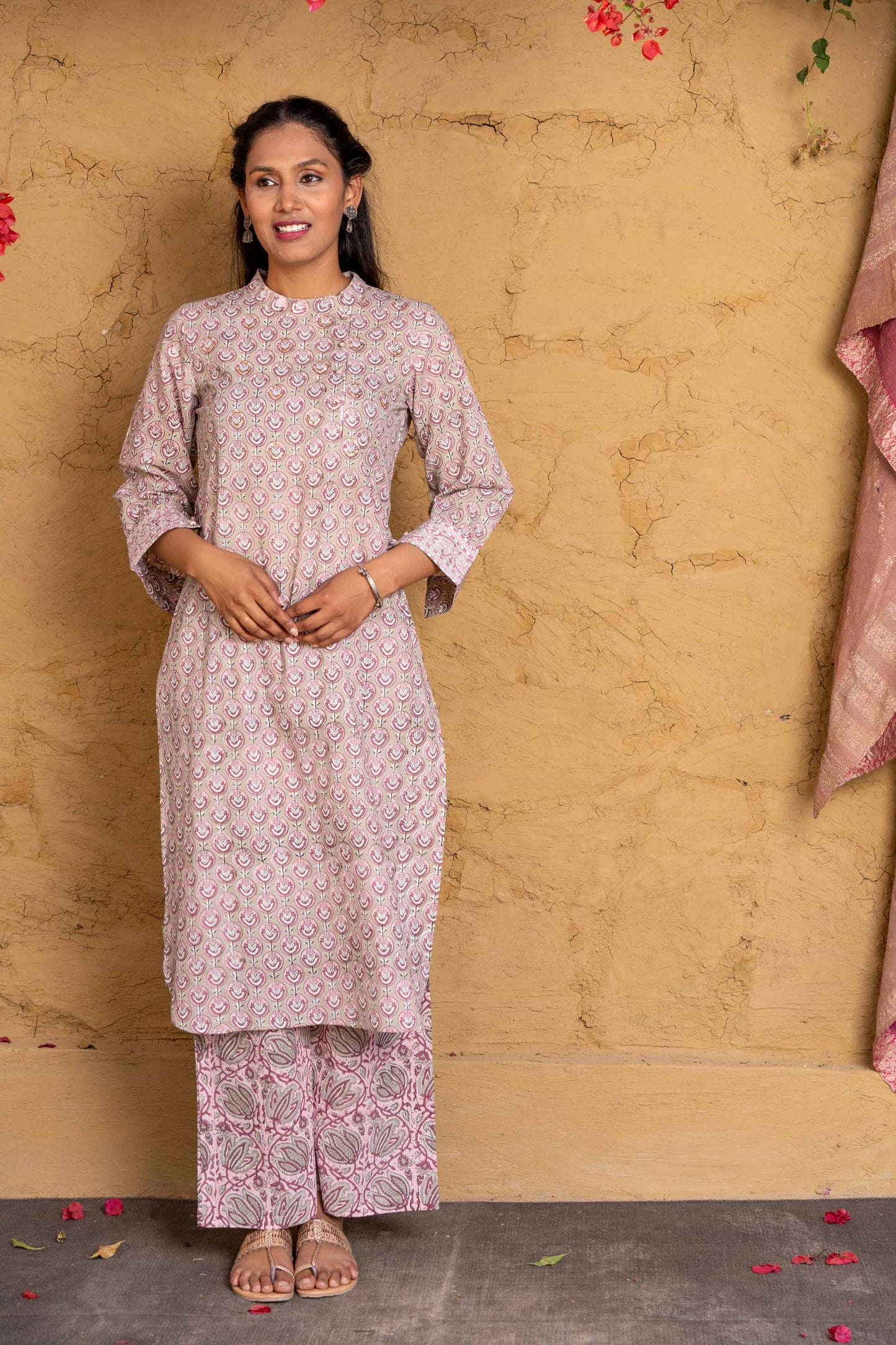 Beige Liliac Block Printed Kurta-KS597