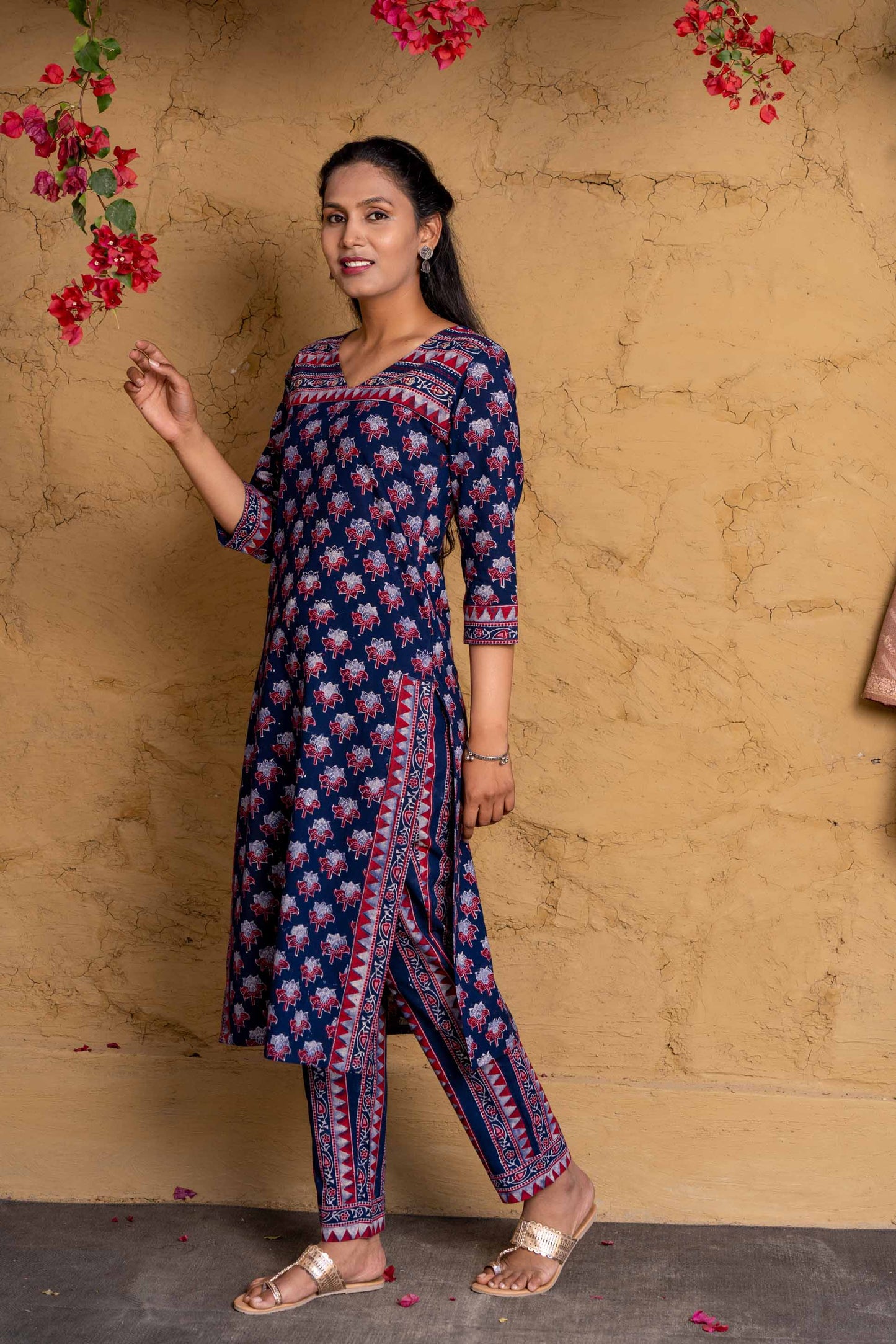 Navy Ajrakh Block Printed Kurta Set-KS583