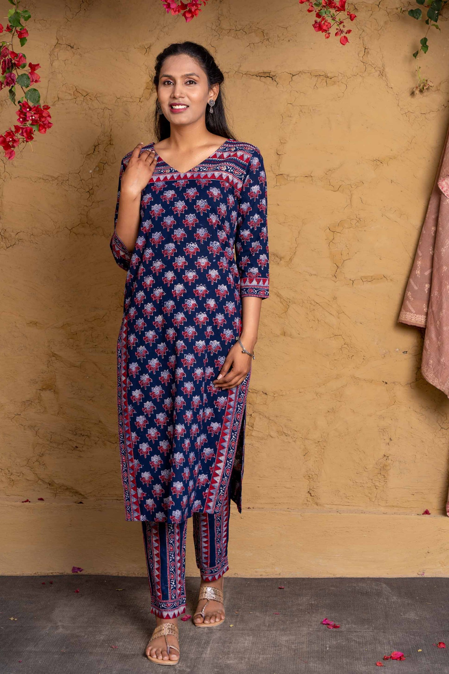 Navy Ajrakh Block Printed Kurta Set-KS583