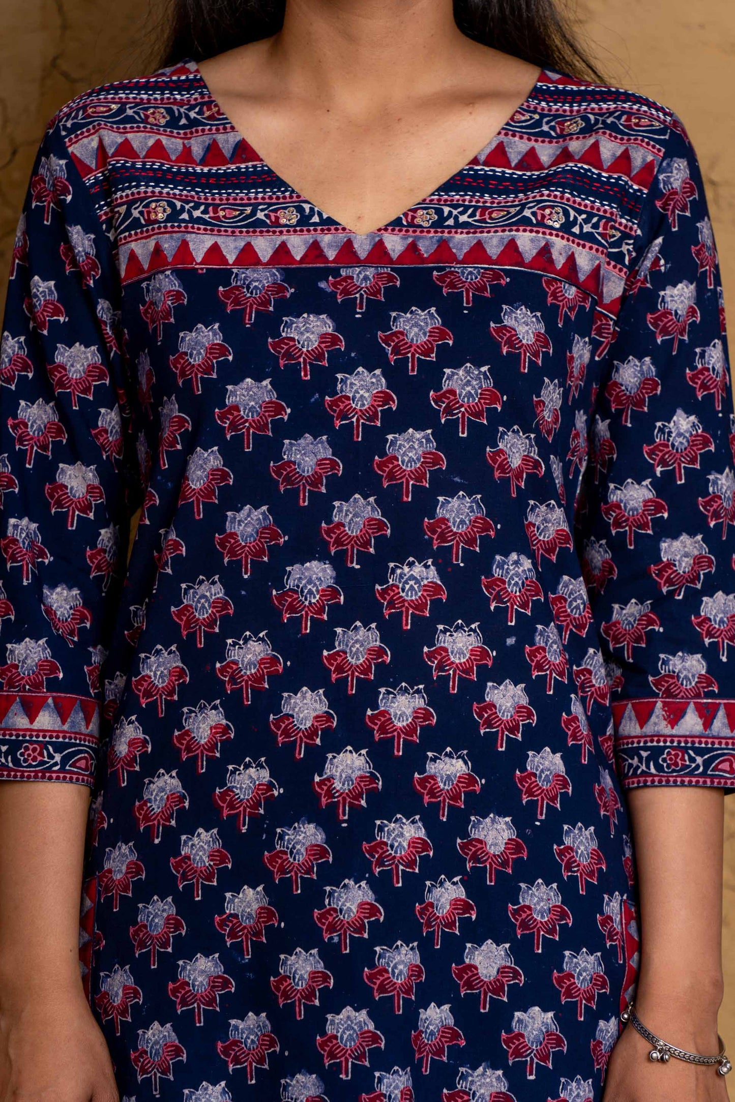 Navy Ajrakh Block Printed Kurta -KS601