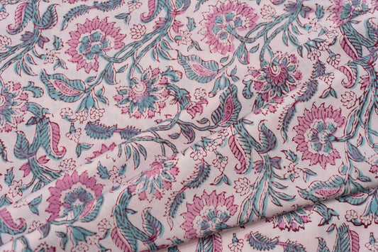 ICING PINK BLOCK PRINTED MERCERISED COTTON FABRIC-HF5320