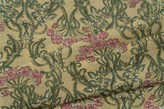 LIGHT YELLOW PRINTED COTTON FABRIC-HF5309