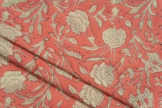 DESERT PEACH BLOCK PRINTED COTTON FABRIC-HF5303