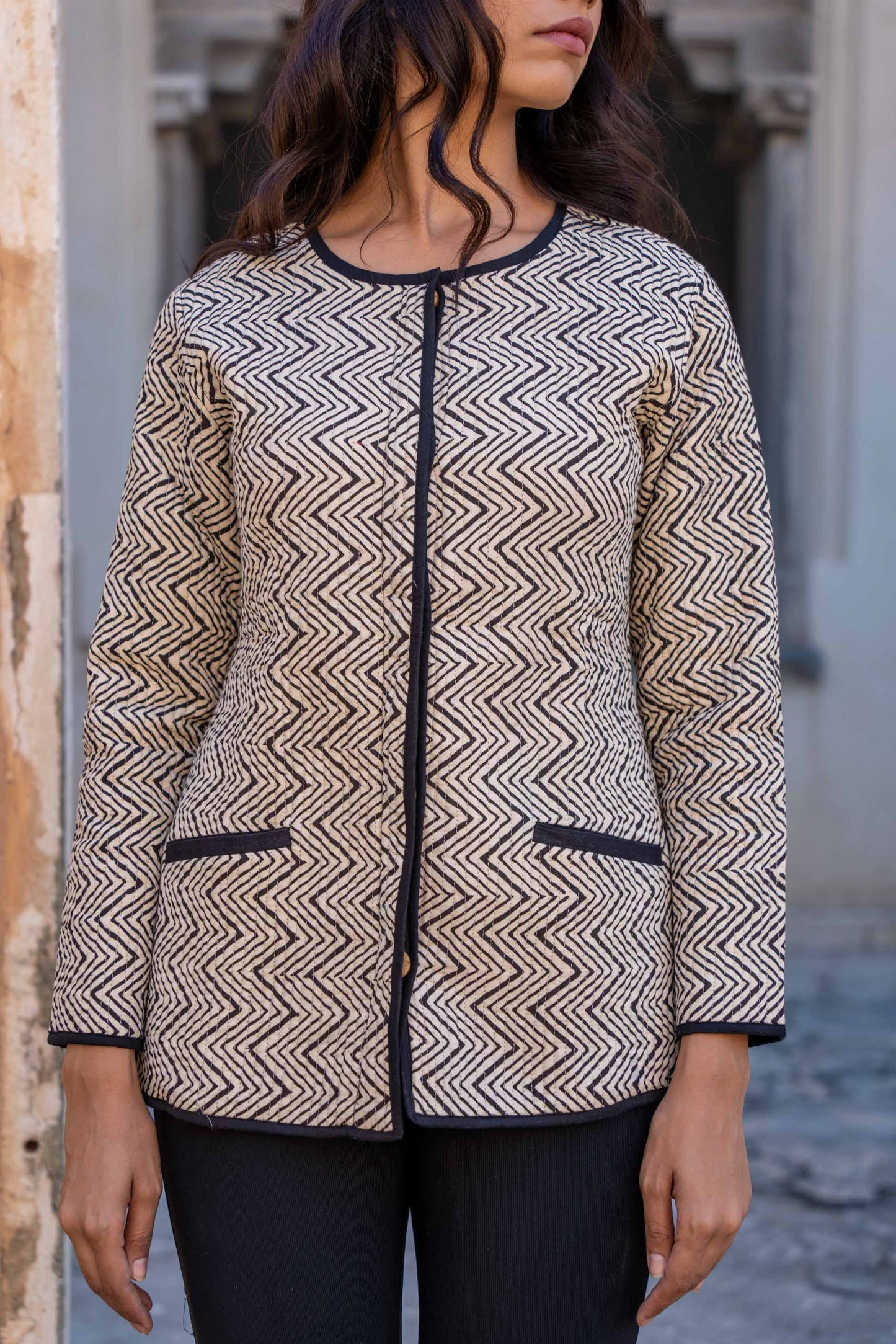 Bagru Block Printed Cotton Quilted Jacket- NVQJ273